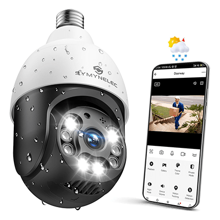 SYMYNELEC P4 Caméra de sécurité extérieure étanche 2,5K, 2,4 GHz sans fil WiFi avec détection humaine AI Suivi de mouvement Vision nocturne couleur Sirène Alarme Fonctionne avec Alexa