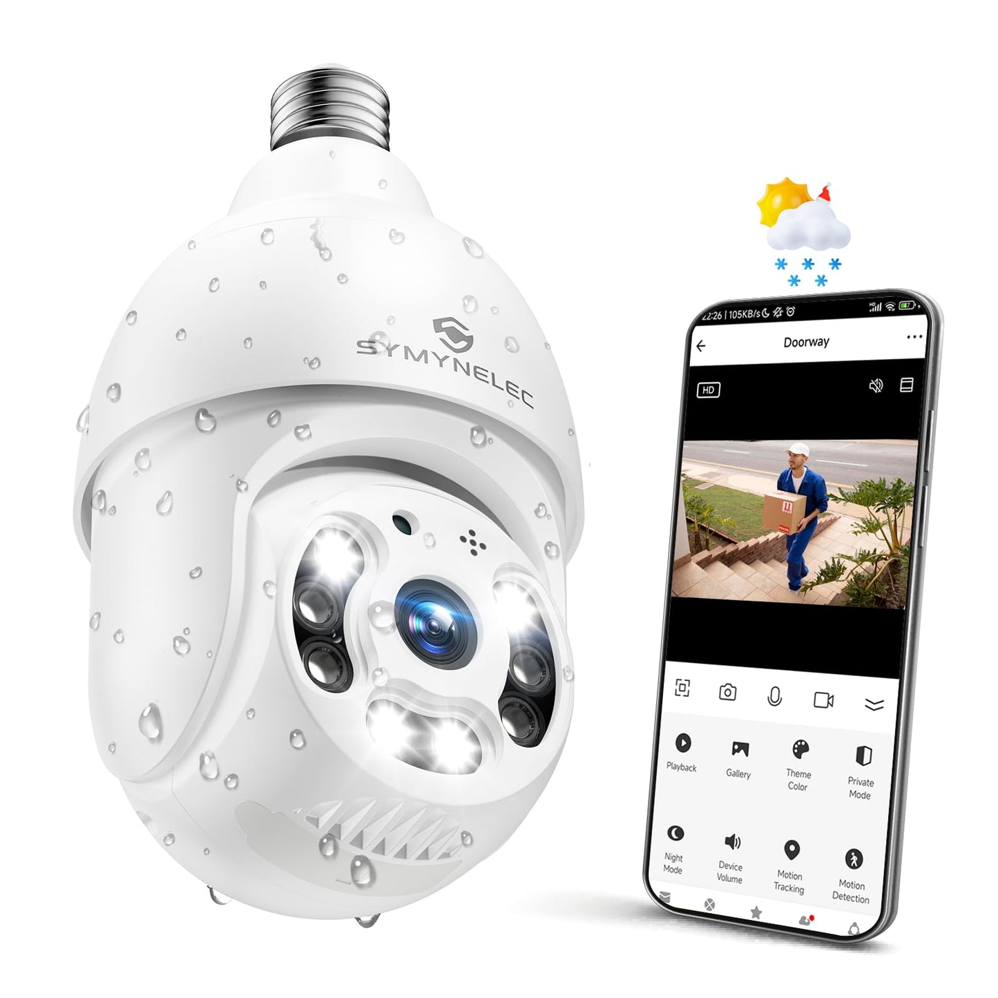 SYMYNELEC P4 Caméra de sécurité extérieure étanche 2,5K, 2,4 GHz sans fil WiFi avec détection humaine AI Suivi de mouvement Vision nocturne couleur Sirène Alarme Fonctionne avec Alexa