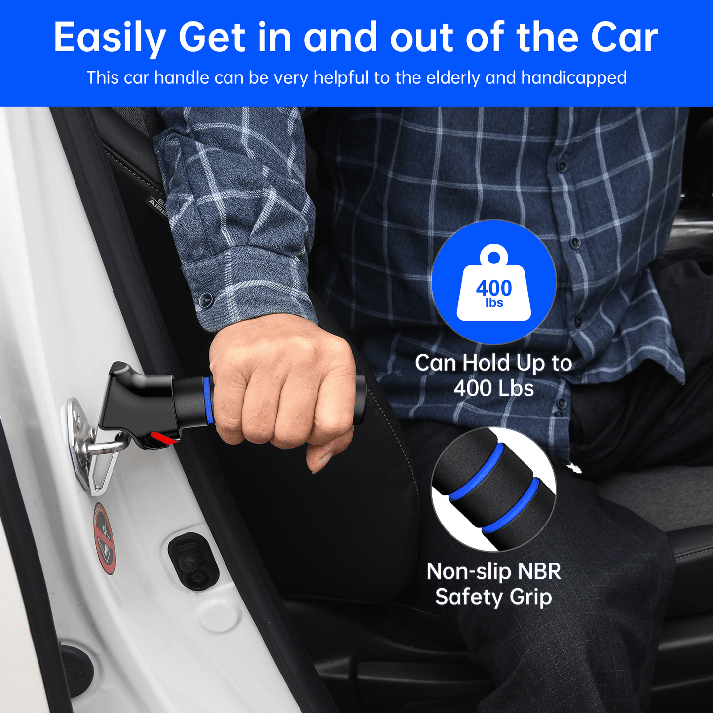 SYMYNELEC Car Door Handle for Elderly: Non-Slip Grip and Sturdy Assist Support - Fits Most Vehicles for Easy Getting in and Out of Car - Helpful for Seniors Handicapped Pregnant Women Children 2Packs
