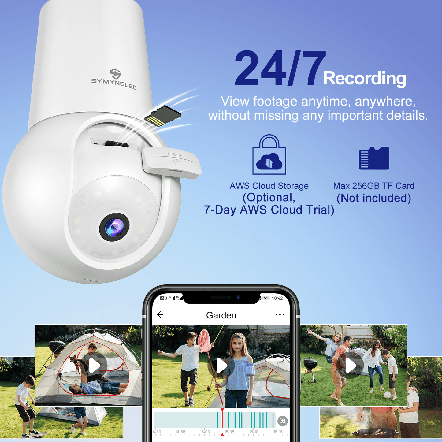 SYMYNELEC Z8 2K Caméra de sécurité extérieure avec ampoule, 2,4 GHz WiFi uniquement, prise de lumière sans fil, étanche avec détection humaine AI, suivi de mouvement, vision nocturne couleur, sirène d'alarme, fonctionne avec Alexa