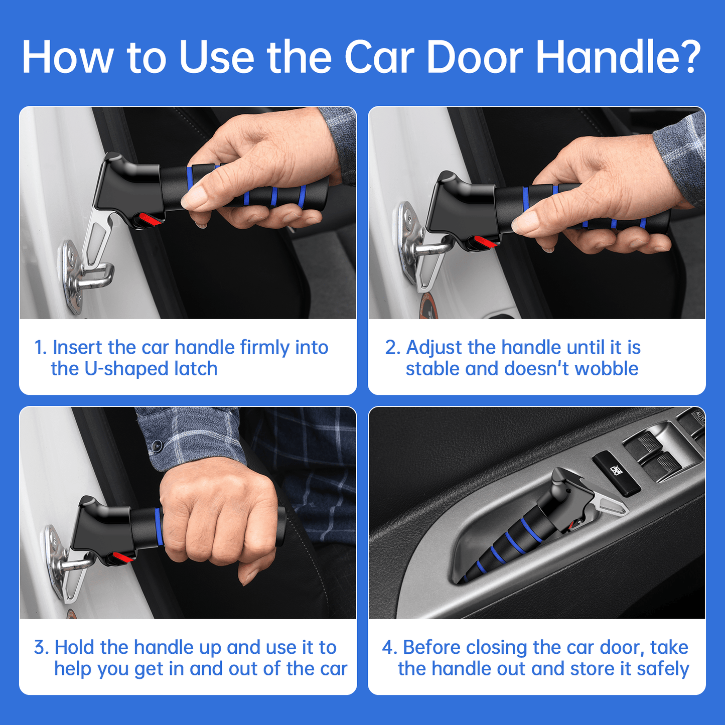 SYMYNELEC Car Door Handle for Elderly: Non-Slip Grip and Sturdy Assist Support - Fits Most Vehicles for Easy Getting in and Out of Car - Helpful for Seniors Handicapped Pregnant Women Children 2Packs