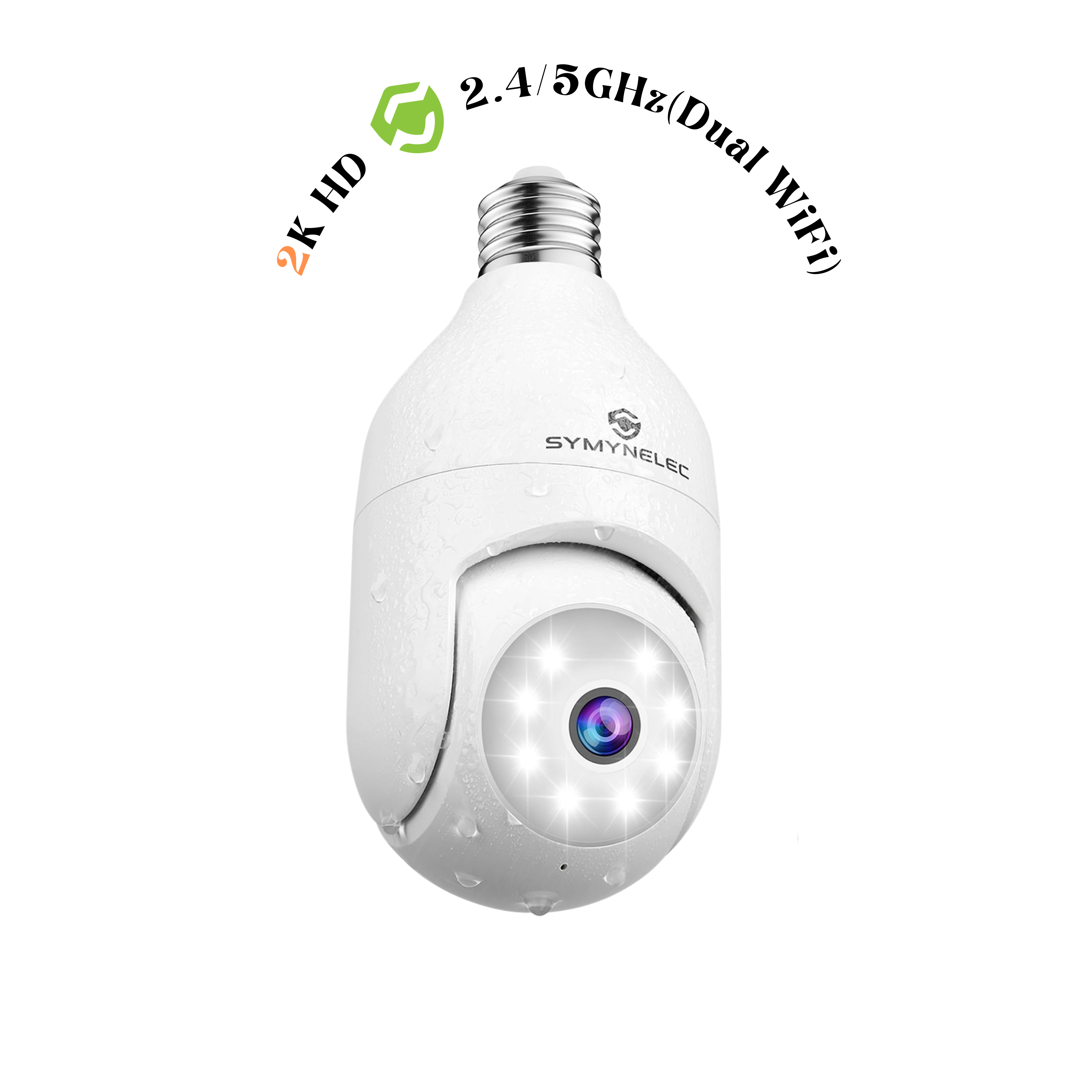 SYMYNELEC P6 2K Dual WiFi Light Bulb Camera Weatherproof, 2.4GHz/5Ghz