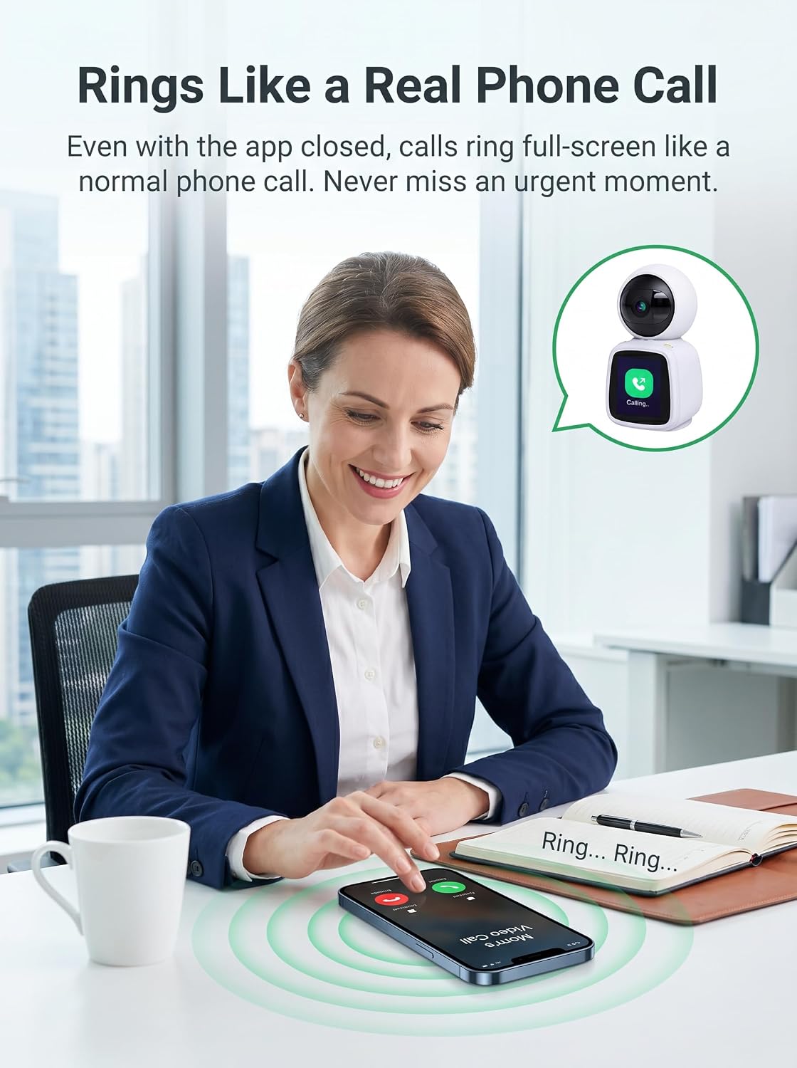 SYMYNELEC Elderly Monitoring Camera with Screen, One-Touch Video Calling | No Monthly Fee, 360° PTZ, 1080P Night Vision, 2.8 in Screen, 2-Way Audio, Motion Tracking, Sound Alert, Physical Privacy Mode