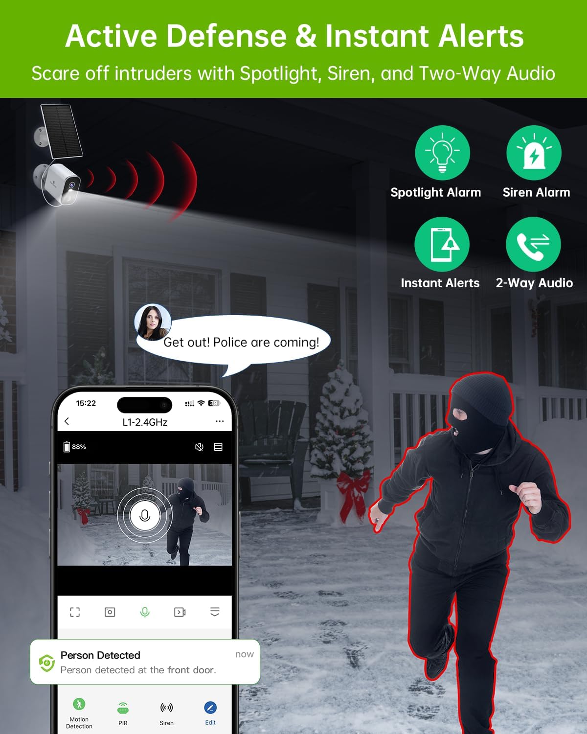 SYMYNELEC 2K Solar Security Cameras Wireless Outdoor 2-Pack - No Subscription, Home Security System with Color Night Vision, Person Detection, Waterproof, Compatible with Alexa, 2.4GHz WiFi