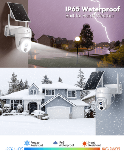 SYMYNELEC 2.4/5GHz Solar Security Camera Wireless Outdoor, 100% Wire-Free | No Monthly Fee, 360° Pan/Tilt, 2K Night Vision, Person Detection, 2-Way Talk, Siren Spotlight Weatherproof Cloud/SD Storage