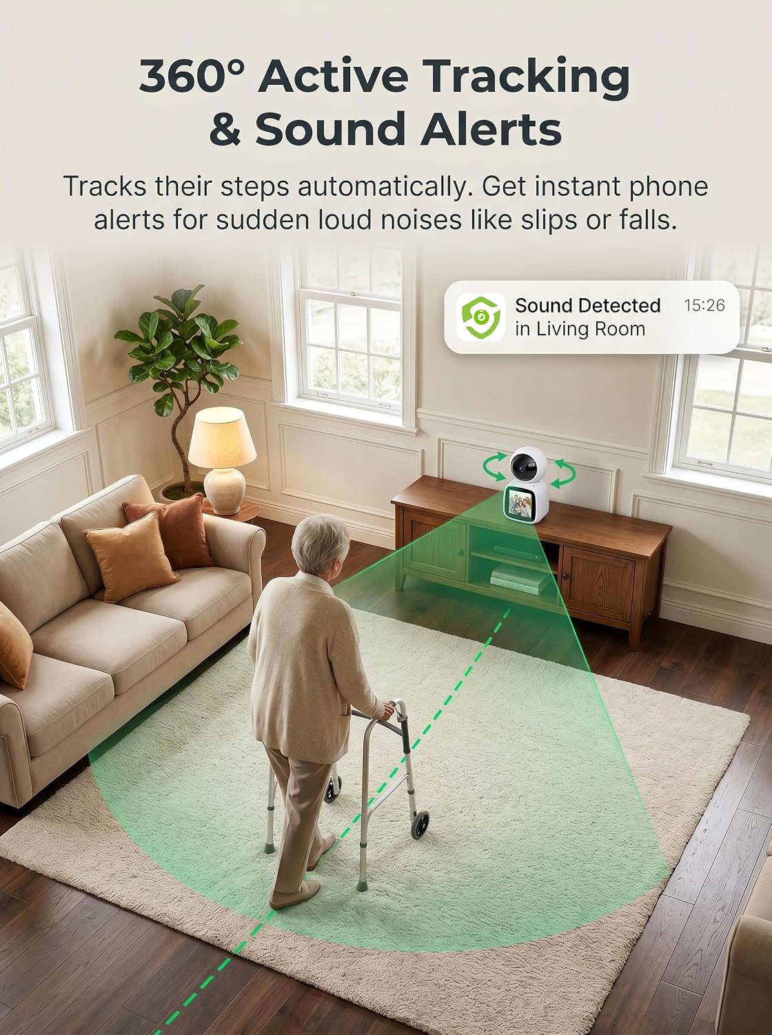 SYMYNELEC Elderly Monitoring Camera with Screen, One-Touch Video Calling | No Monthly Fee, 360° PTZ, 1080P Night Vision, 2.8 in Screen, 2-Way Audio, Motion Tracking, Sound Alert, Physical Privacy Mode