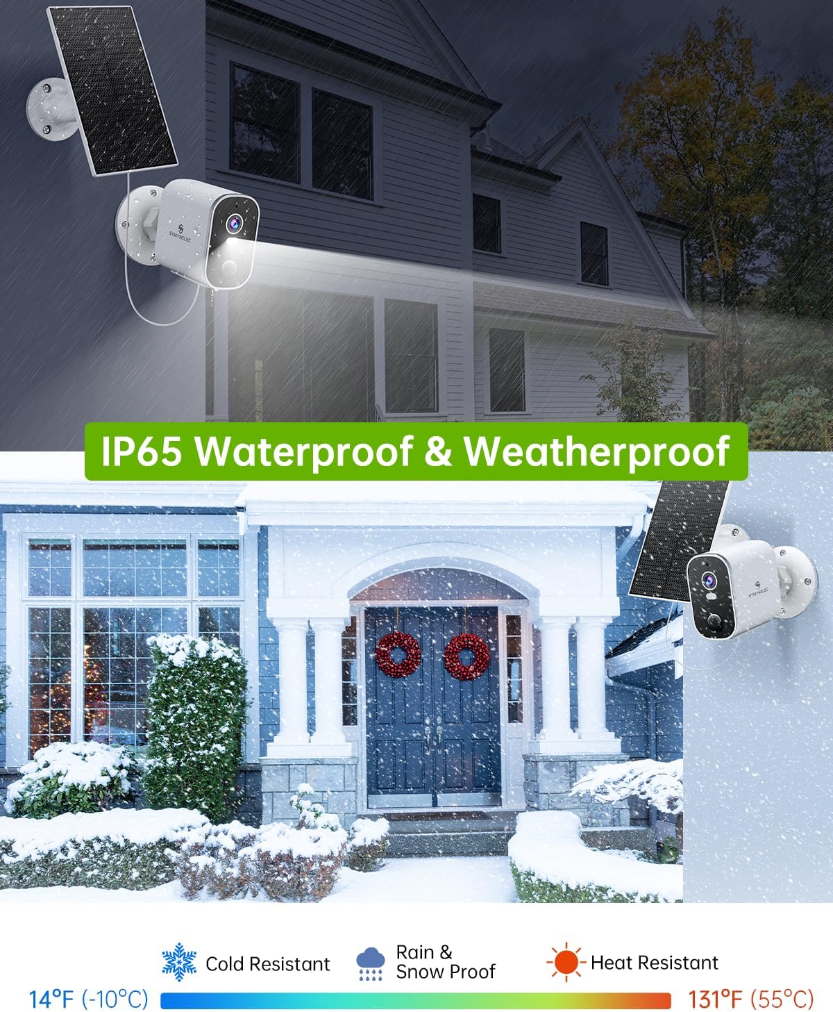 SYMYNELEC 2K Solar Security Cameras Wireless Outdoor 2-Pack - No Subscription, Home Security System with Color Night Vision, Person Detection, Waterproof, Compatible with Alexa, 2.4GHz WiFi